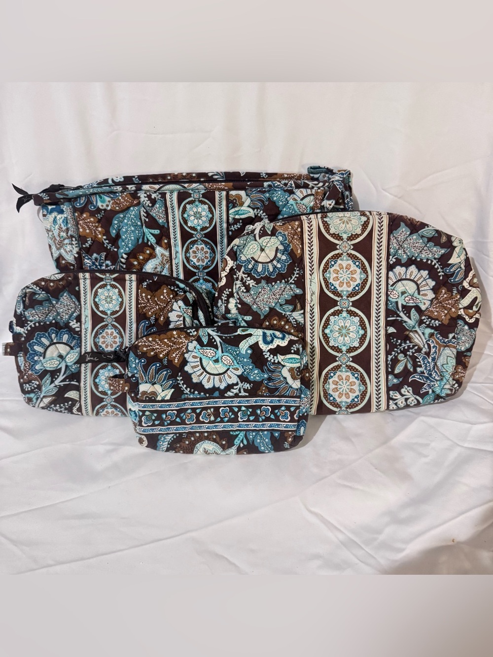 Vintage Vera Bradley Java Blue 4 Bag Travel & Makeup Bag Set Y2K Quilted NWOT